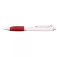   Nash ballpoint pen with white barrel and coloured grip, ABS plastic, White, Red  