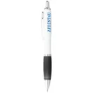 Nash ballpoint pen with white barrel and coloured grip, ABS plastic, White, solid black