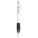 Nash ballpoint pen with white barrel and coloured grip, ABS plastic, White, solid black
