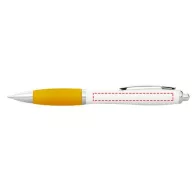   Nash ballpoint pen with white barrel and coloured grip, ABS plastic, White,Yellow  