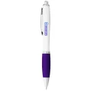 Nash ballpoint pen with white barrel and coloured grip, ABS plastic, White,Purple  