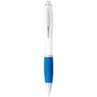   Nash ballpoint pen with white barrel and coloured grip, ABS plastic, White,Aqua