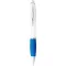 Nash ballpoint pen with white barrel and coloured grip, ABS plastic, White,Aqua