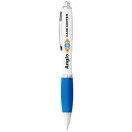 Nash ballpoint pen with white barrel and coloured grip, ABS plastic, White,Aqua