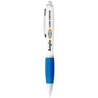   Nash ballpoint pen with white barrel and coloured grip, ABS plastic, White,Aqua