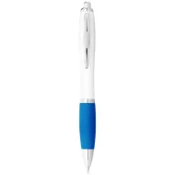   Nash ballpoint pen with white barrel and coloured grip, ABS plastic, White,Aqua