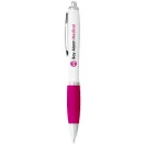 Nash ballpoint pen with white barrel and coloured grip, ABS plastic, White,Pink  