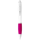 Nash ballpoint pen with white barrel and coloured grip, ABS plastic, White,Pink  