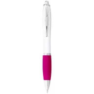   Nash ballpoint pen with white barrel and coloured grip, ABS plastic, White,Pink  