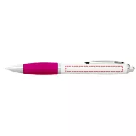   Nash ballpoint pen with white barrel and coloured grip, ABS plastic, White,Pink  