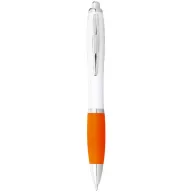   Nash ballpoint pen with white barrel and coloured grip, ABS plastic, White,Orange  