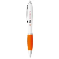   Nash ballpoint pen with white barrel and coloured grip, ABS plastic, White,Orange  