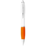   Nash ballpoint pen with white barrel and coloured grip, ABS plastic, White,Orange  