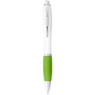   Nash ballpoint pen with white barrel and coloured grip, ABS plastic, White,Lime green