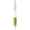 Nash ballpoint pen with white barrel and coloured grip, ABS plastic, White,Lime green