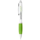 Nash ballpoint pen with white barrel and coloured grip, ABS plastic, White,Lime green