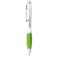   Nash ballpoint pen with white barrel and coloured grip, ABS plastic, White,Lime green