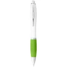 Nash ballpoint pen with white barrel and coloured grip, ABS plastic, White,Lime green