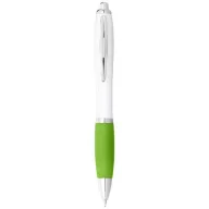   Nash ballpoint pen with white barrel and coloured grip, ABS plastic, White,Lime green