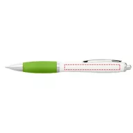   Nash ballpoint pen with white barrel and coloured grip, ABS plastic, White,Lime green