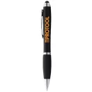 Nash coloured stylus ballpoint pen with black grip, ABS plastic, solid black