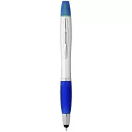   Nash dual stylus ballpoint pen and highlighter, ABS plastic, Silver,Royal blue
