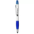 Nash dual stylus ballpoint pen and highlighter, ABS plastic, Silver,Royal blue