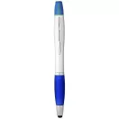 Nash dual stylus ballpoint pen and highlighter, ABS plastic, Silver,Royal blue