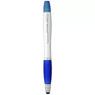   Nash dual stylus ballpoint pen and highlighter, ABS plastic, Silver,Royal blue