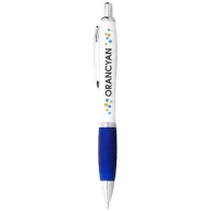   Nash ballpoint pen with white barrel and coloured grip, ABS plastic, White,Royal blue