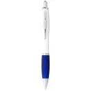 Nash ballpoint pen with white barrel and coloured grip, ABS plastic, White,Royal blue