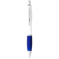   Nash ballpoint pen with white barrel and coloured grip, ABS plastic, White,Royal blue