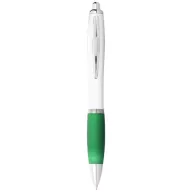   Nash ballpoint pen with white barrel and coloured grip, ABS plastic, White, Green  