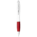 Nash ballpoint pen with white barrel and coloured grip, ABS plastic, White, Red  