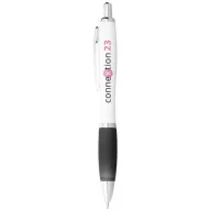   Nash ballpoint pen with white barrel and coloured grip, ABS plastic, White, solid black