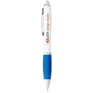 Nash ballpoint pen with white barrel and coloured grip, ABS plastic, White,Aqua