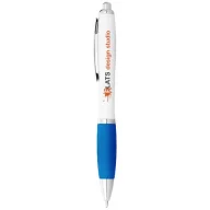   Nash ballpoint pen with white barrel and coloured grip, ABS plastic, White,Aqua