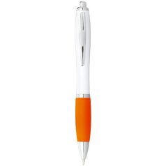   Nash ballpoint pen with white barrel and coloured grip, ABS plastic, White,Orange  