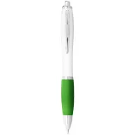   Nash ballpoint pen with white barrel and coloured grip, ABS plastic, White,Lime green