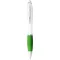 Nash ballpoint pen with white barrel and coloured grip, ABS plastic, White,Lime green