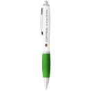 Nash ballpoint pen with white barrel and coloured grip, ABS plastic, White,Lime green