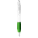 Nash ballpoint pen with white barrel and coloured grip, ABS plastic, White,Lime green