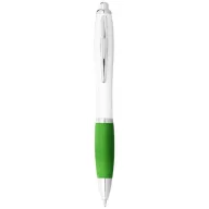   Nash ballpoint pen with white barrel and coloured grip, ABS plastic, White,Lime green