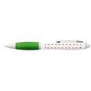 Nash ballpoint pen with white barrel and coloured grip, ABS plastic, White,Lime green