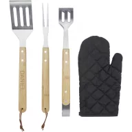   Set 3 ustensile gratar, Seasons, 22FEB1480, 60x42 cm, Poliester, Otel, Lemn, Negru