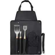   Set 3 ustensile gratar, Seasons, 22FEB1480, 60x42 cm, Poliester, Otel, Lemn, Negru