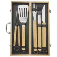   Set 5 ustensile gratar, Seasons, 22FEB1476, 46x7.4x16.2 cm, Otel, Bambus, Natur