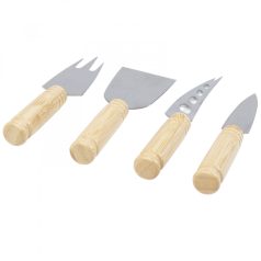   Set 4 ustensile pentru branza, Everestus, 22FEB0122, 15.3x2.5 cm, Bambus, Otel, Natur