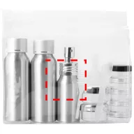   Geanta cu recipiente cosmetice din aluminiu pentru calatorii cu avionul, Everestus, FT01, pvc, argintiu