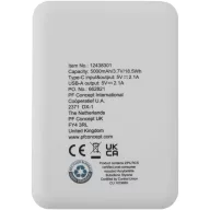   Powerbank 5000 mAh, 10 W, USB-A, USB-C, 2410E23075, Everestus, 9 x 1.4 x 6.3 cm, ABS, Alb